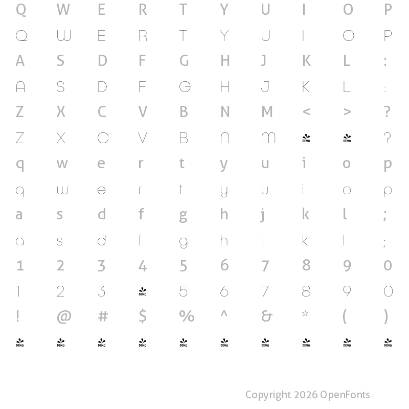 Character Map of FONTSPRING DEMO - Publica Play ExtraLight Regular