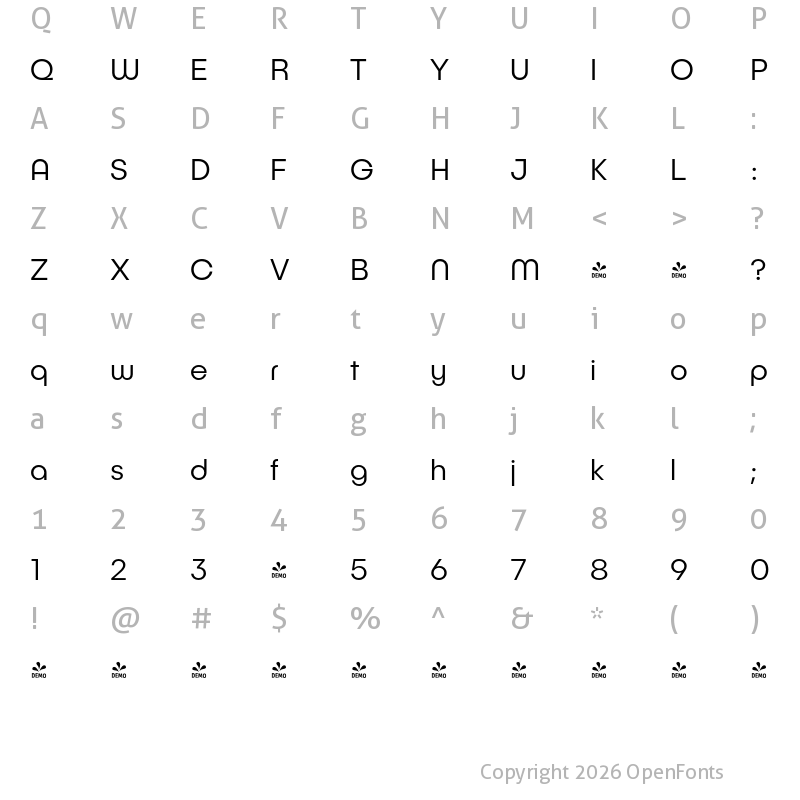 Character Map of FONTSPRING DEMO - Publica Play Light Regular