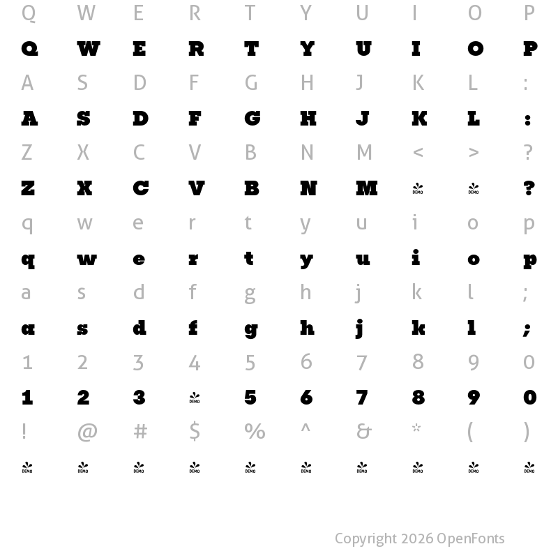 Character Map of FONTSPRING DEMO - Publica Slab Black Regular