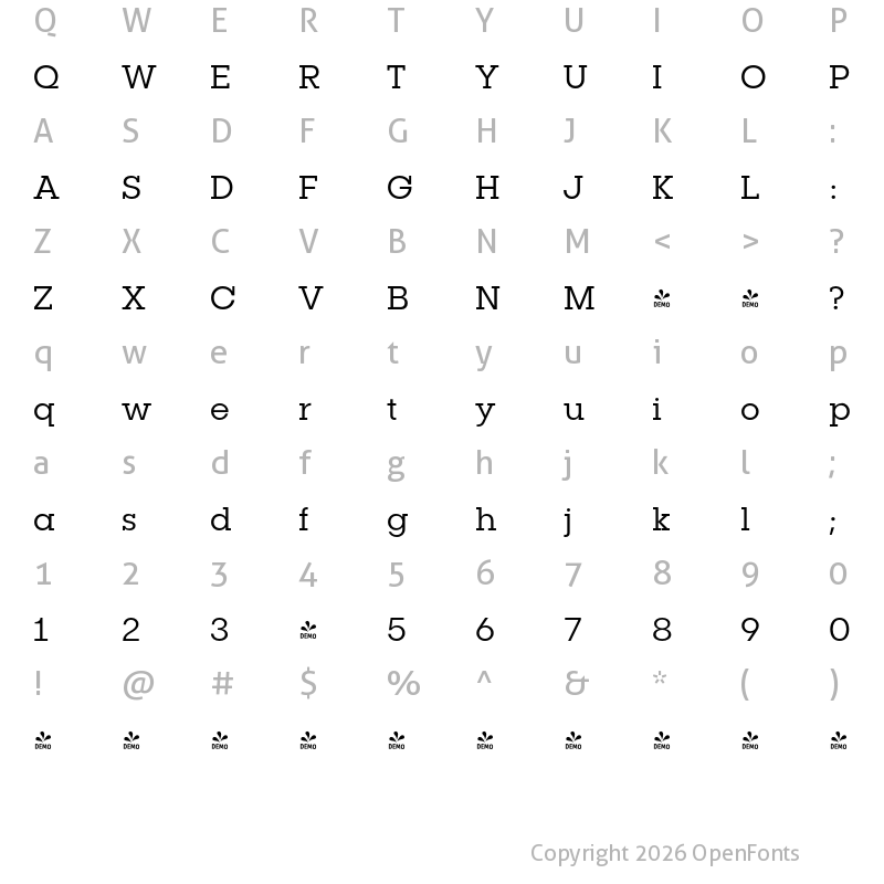 Character Map of FONTSPRING DEMO - Publica Slab Light Regular