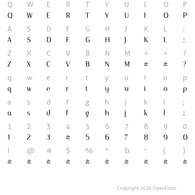 Character Map of FONTSPRING DEMO - Publio Regular Regular