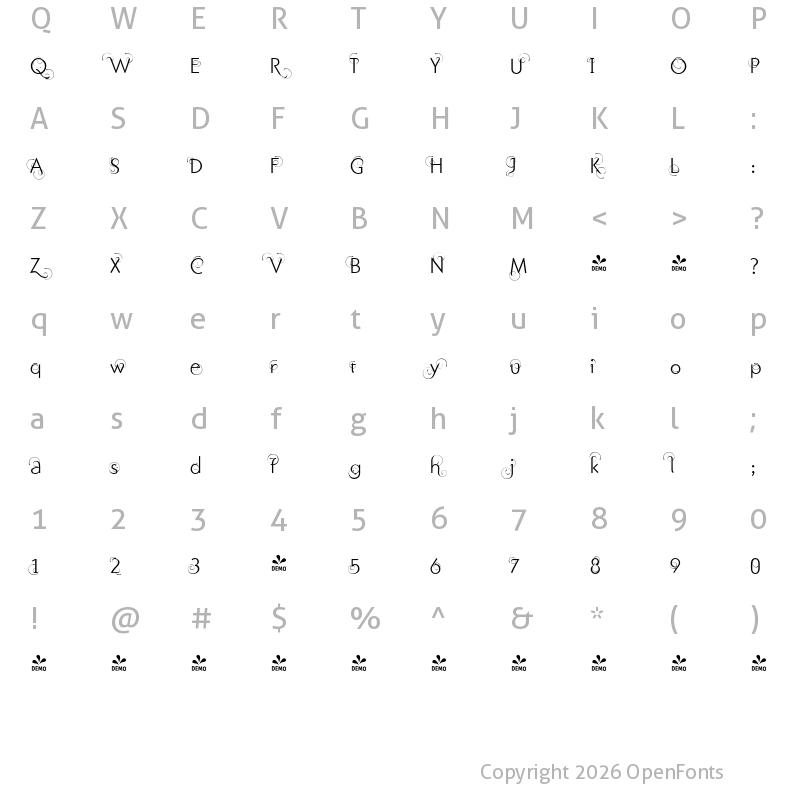 Character Map of FONTSPRING DEMO - PurissimaB Regular