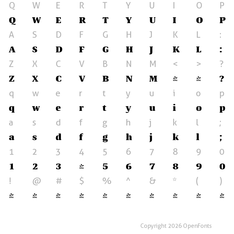 Character Map of FONTSPRING DEMO - Quador ExtraBold Regular