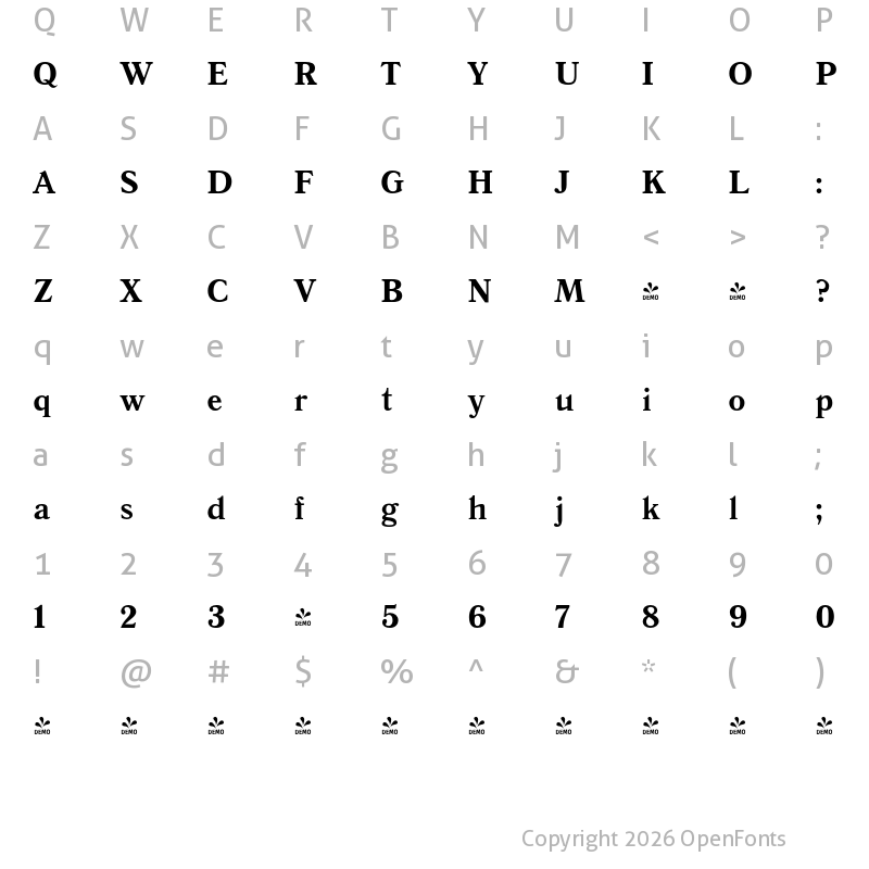 Character Map of FONTSPRING DEMO - QuantAntiqua Bold