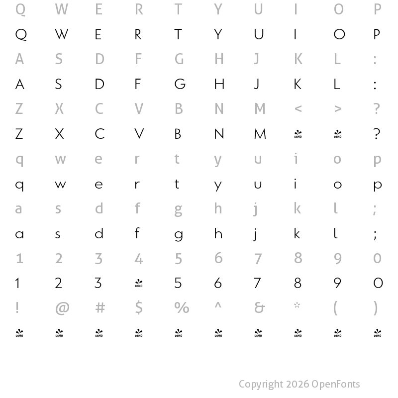 Character Map of FONTSPRING DEMO - Quell Linear Light Regular