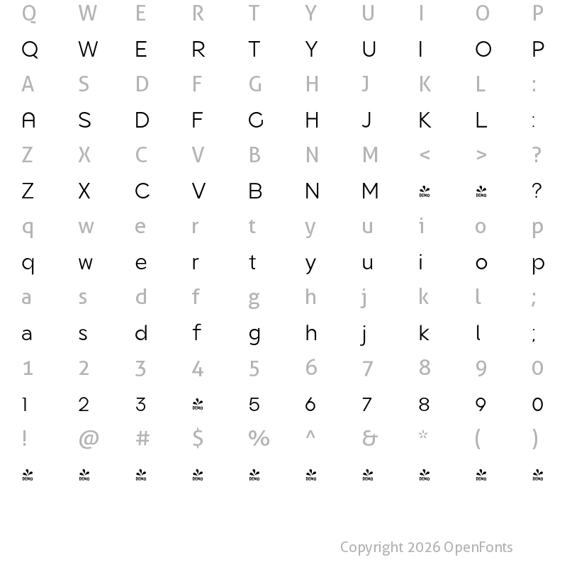 Character Map of FONTSPRING DEMO - Quenbach Regular