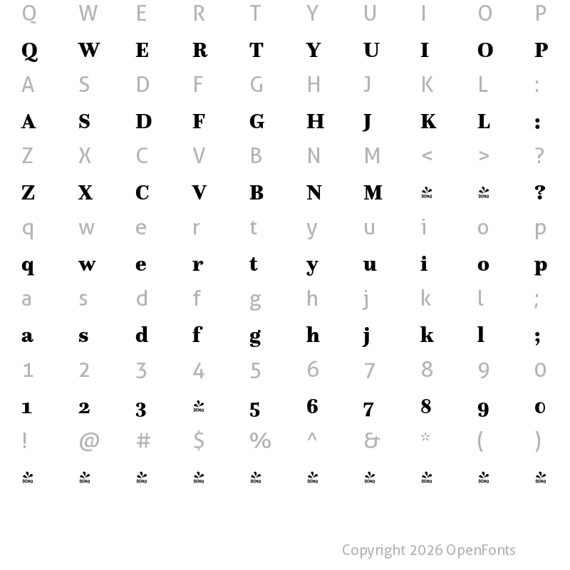 Character Map of FONTSPRING DEMO - Questa Black Regular