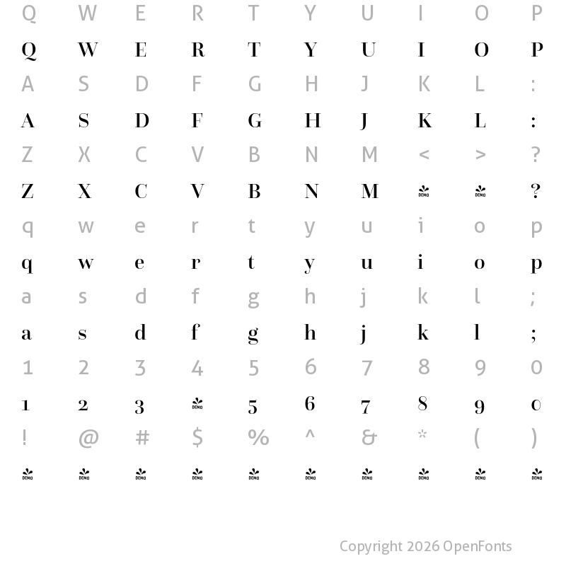 Character Map of FONTSPRING DEMO - Questa Grande Medium Regular