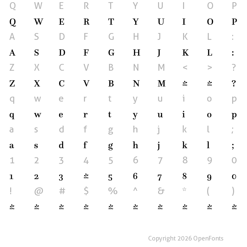 Character Map of FONTSPRING DEMO - Questa Medium Regular