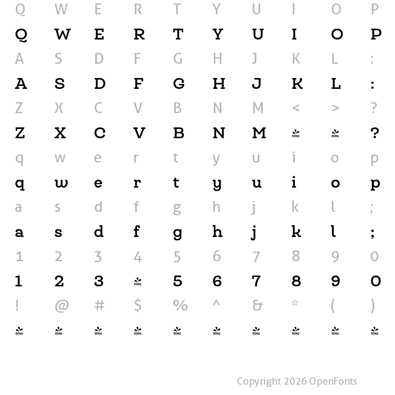 Character Map of FONTSPRING DEMO - Queulat Alt Bold Regular