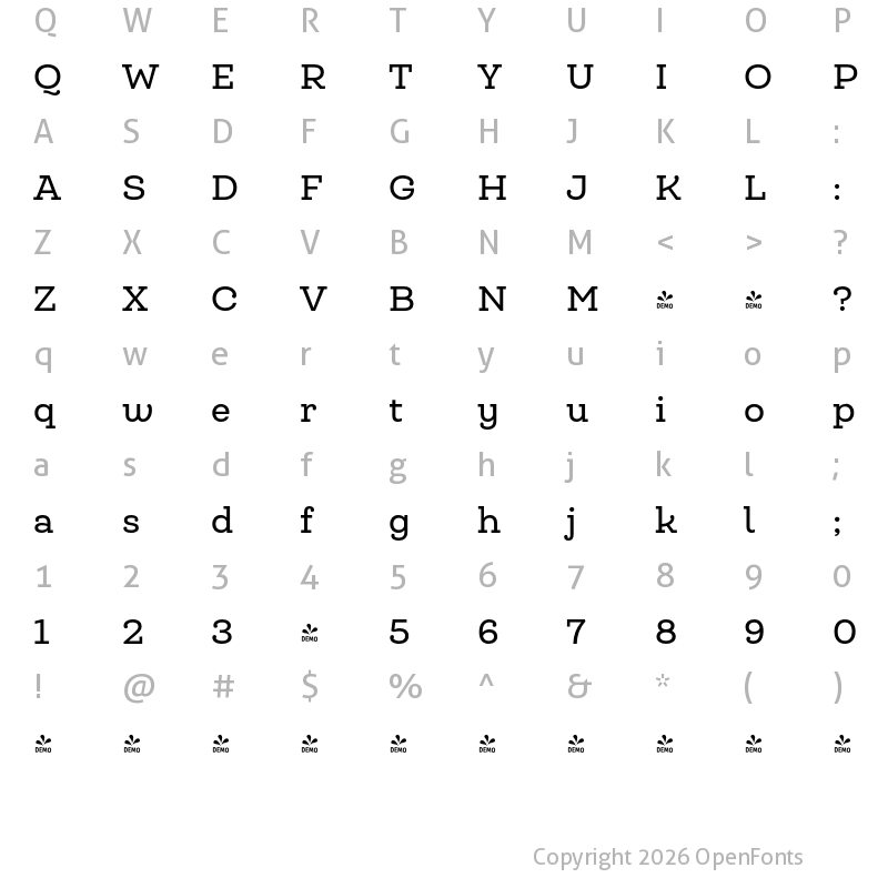 Character Map of FONTSPRING DEMO - Queulat Alt Medium Regular