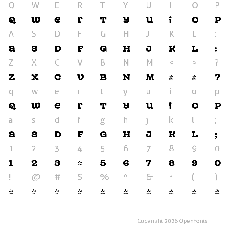 Character Map of FONTSPRING DEMO - Queulat Uni Regular