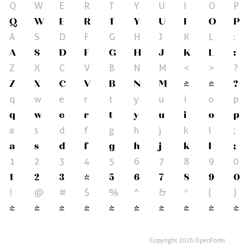 Character Map of FONTSPRING DEMO - Quiche Display ExtraBold Regular