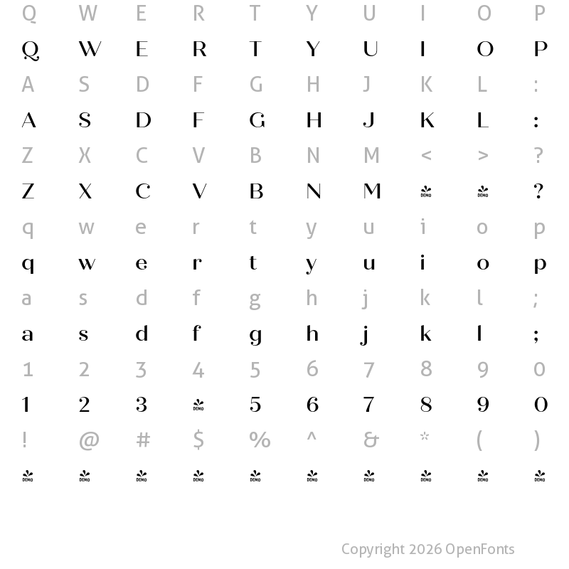 Character Map of FONTSPRING DEMO - Quiche Display Medium Regular