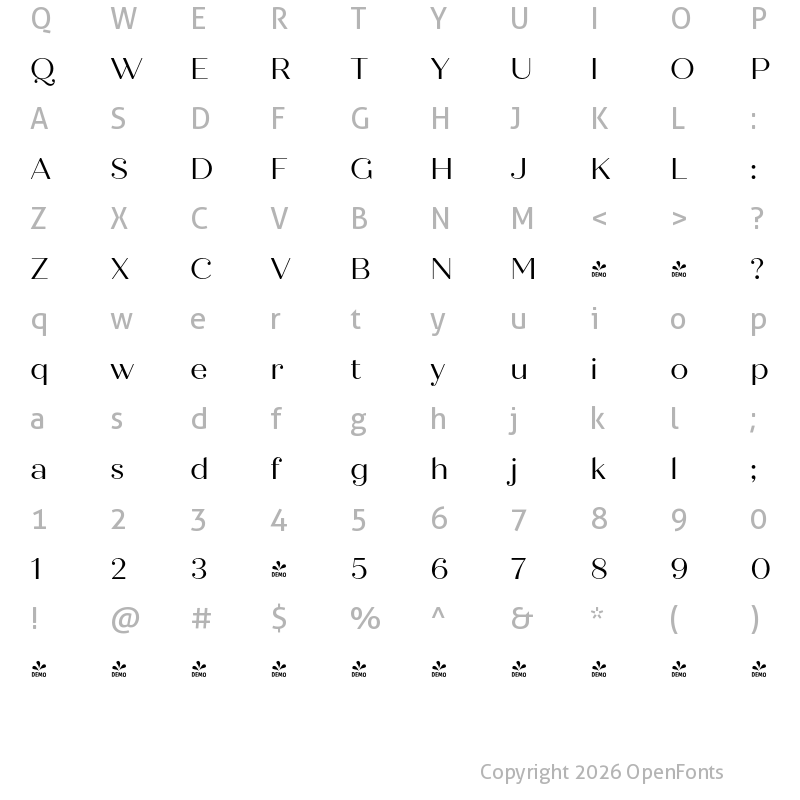 Character Map of FONTSPRING DEMO - Quiche Display Regular
