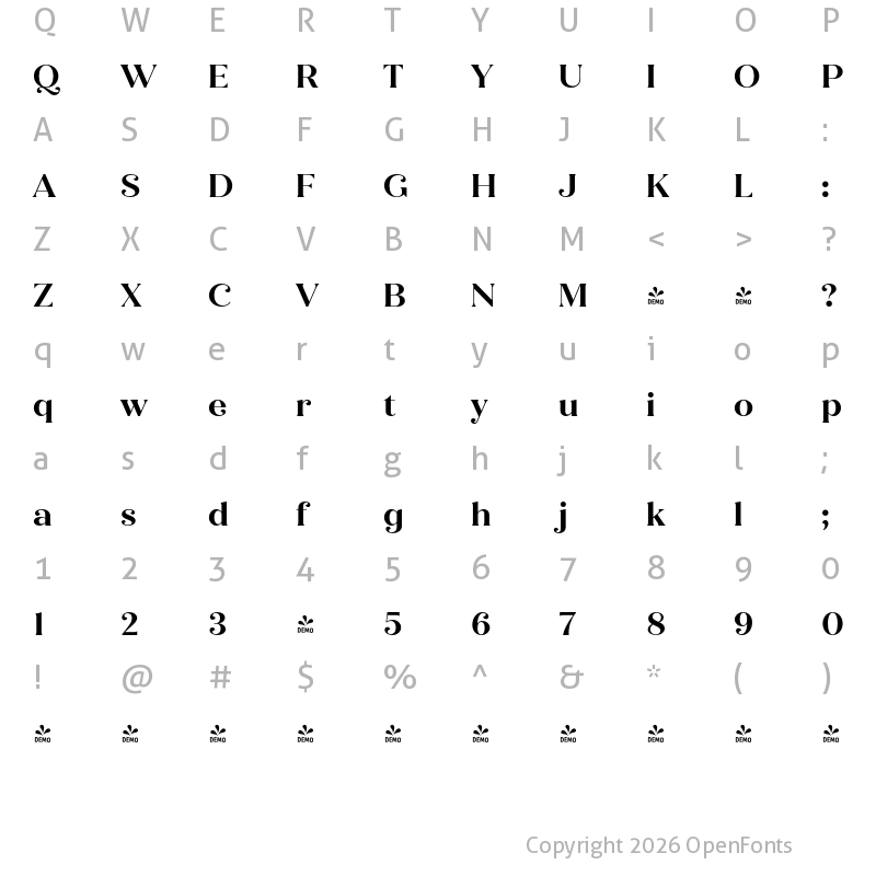 Character Map of FONTSPRING DEMO - Quiche Flare Bold