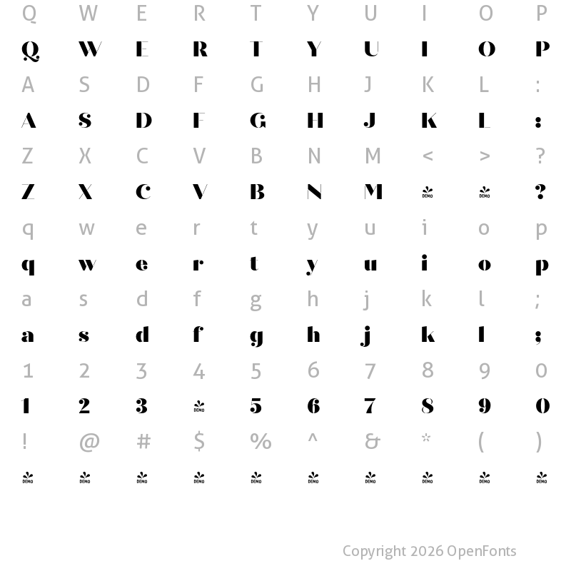 Character Map of FONTSPRING DEMO - Quiche Stencil Black Regular