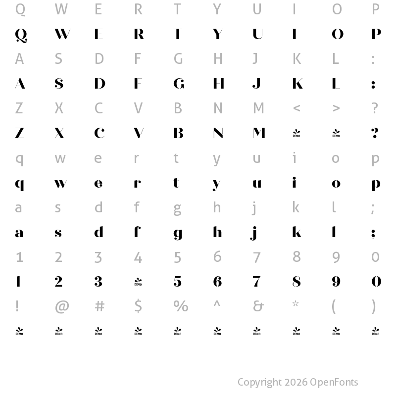 Character Map of FONTSPRING DEMO - Quiche Stencil ExtraBold Regular