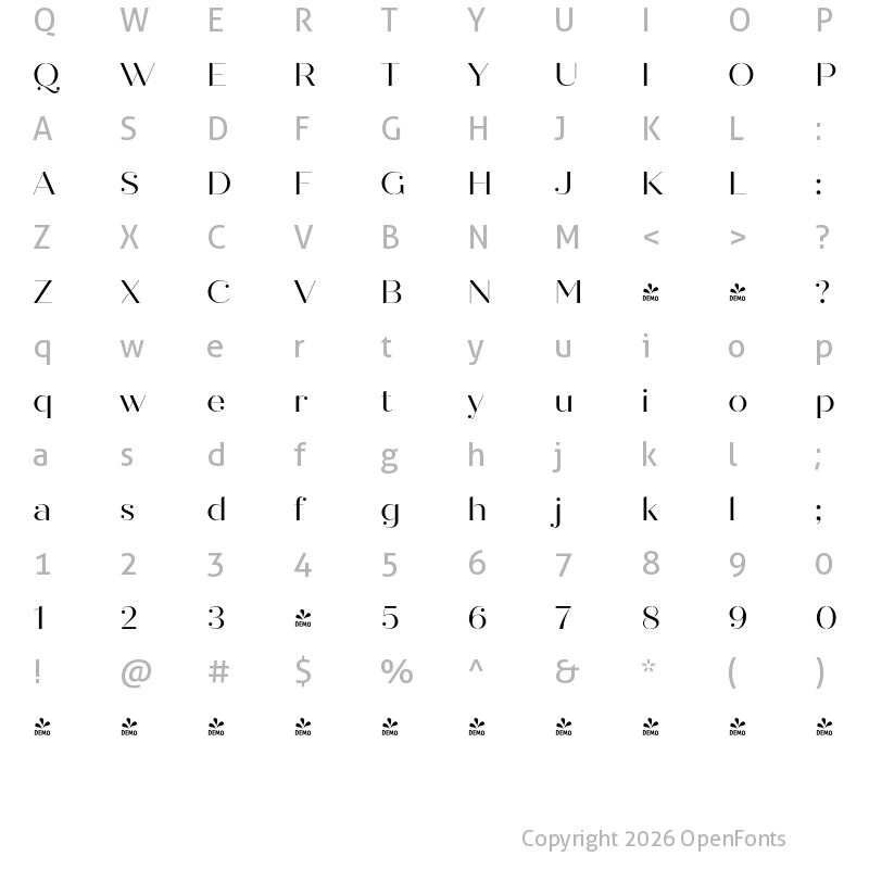 Character Map of FONTSPRING DEMO - Quiche Stencil Regular