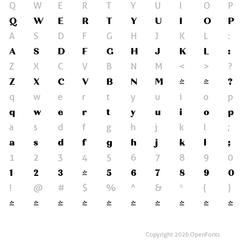 Character Map of FONTSPRING DEMO - Quiche Text ExtraBold Regular