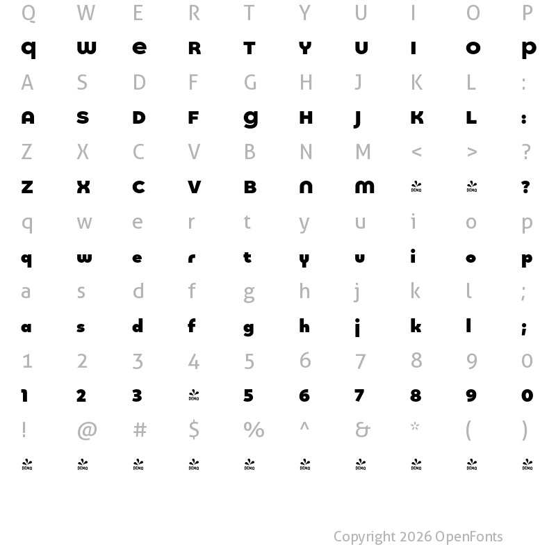 Character Map of FONTSPRING DEMO - Quinoa Round Black Regular