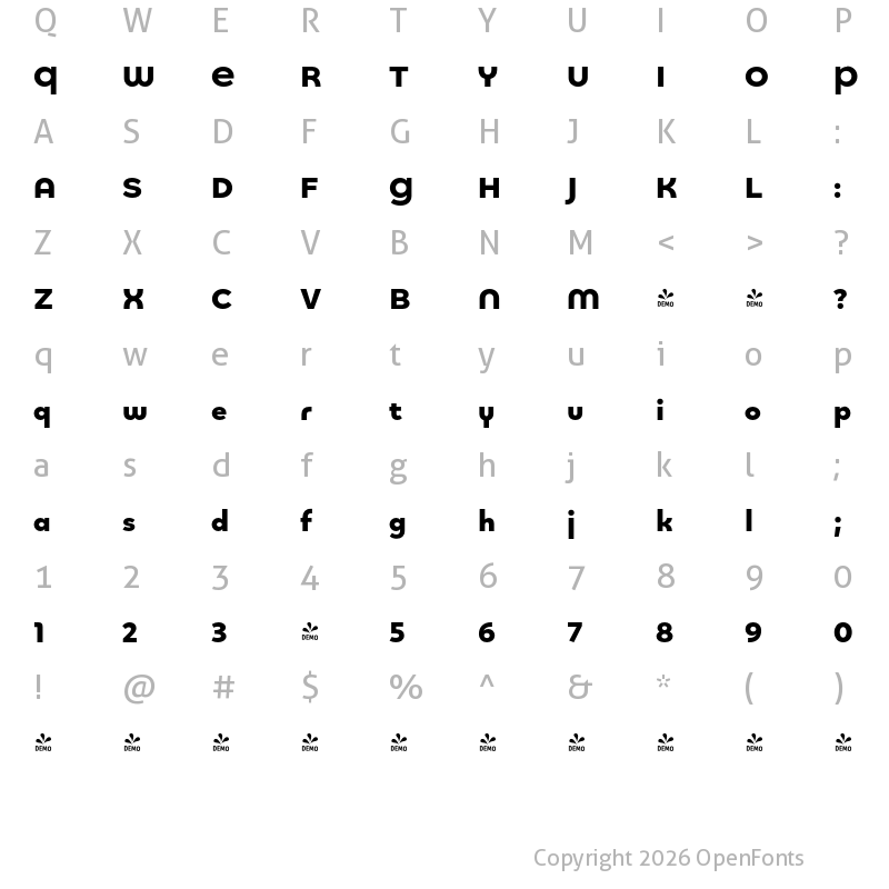 Character Map of FONTSPRING DEMO - Quinoa Round Heavy Regular