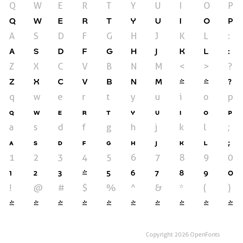 Character Map of FONTSPRING DEMO - Quinoa SC Bold