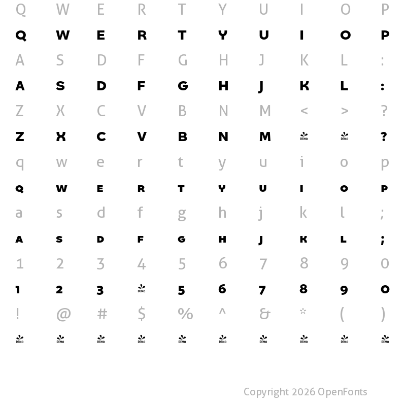 Character Map of FONTSPRING DEMO - Quinoa SC Heavy Regular