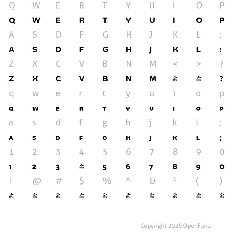 Character Map of FONTSPRING DEMO - Quinoa SC Ultrabold Regular