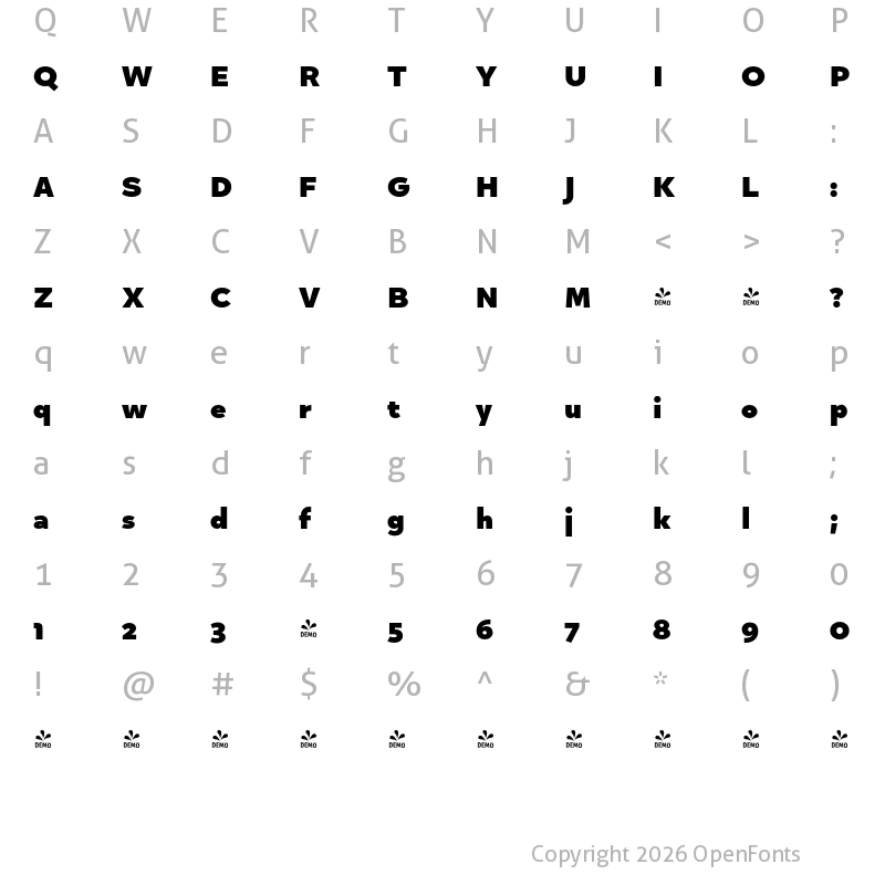 Character Map of FONTSPRING DEMO - Quinoa Text Black Regular