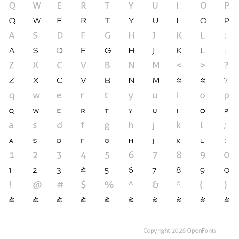 Character Map of FONTSPRING DEMO - Quinoa Text SC Medium Regular