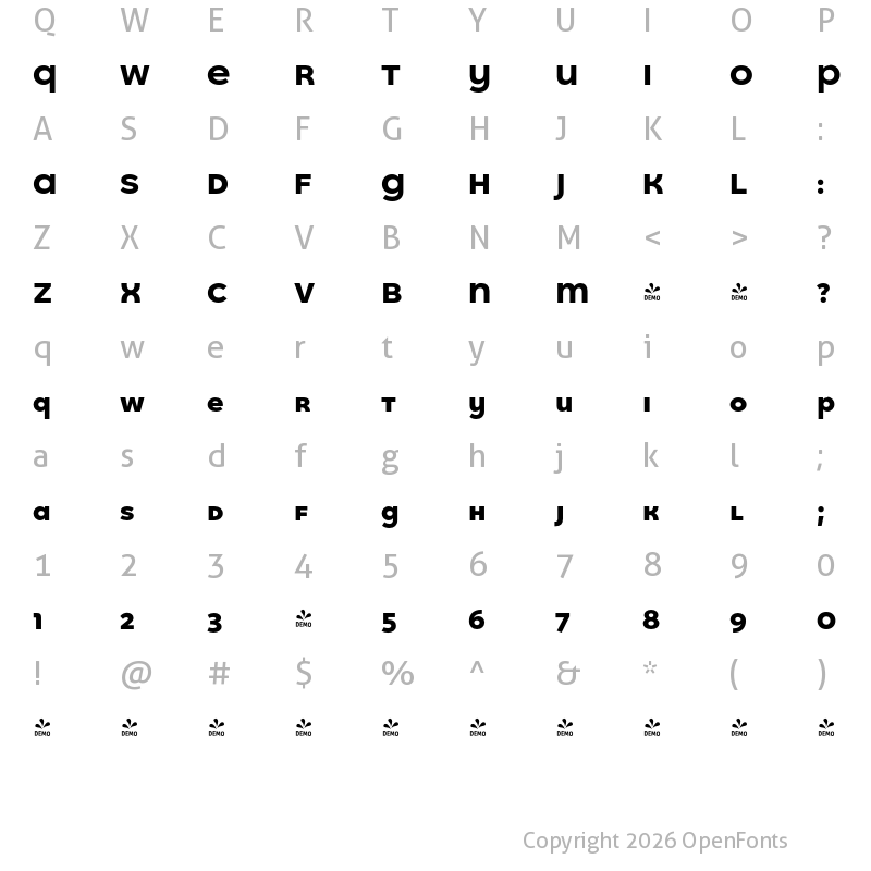 Character Map of FONTSPRING DEMO - Quinoa Unicase Heavy Regular