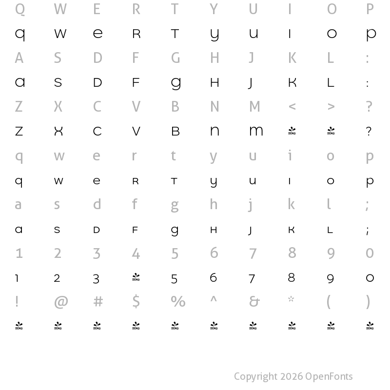 Character Map of FONTSPRING DEMO - Quinoa Unicase Medium Regular