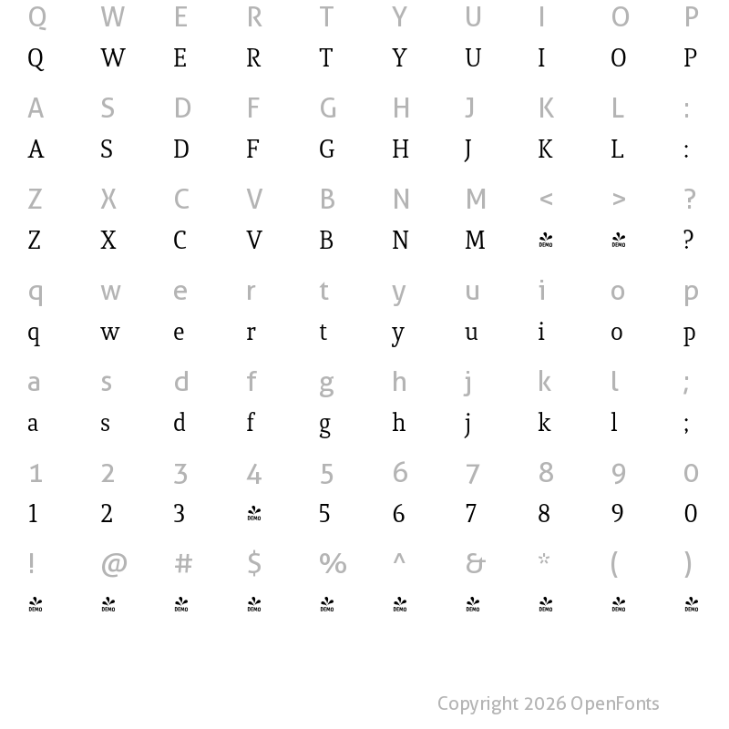 Character Map of FONTSPRING DEMO - Quiroga Serif Pro Regular