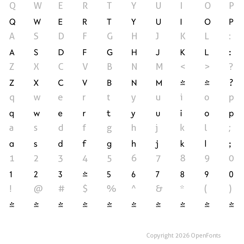 Character Map of FONTSPRING DEMO - R-Flex Regular Regular