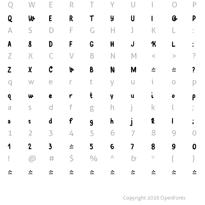 Character Map of FONTSPRING DEMO - Rabbits Bro Regular