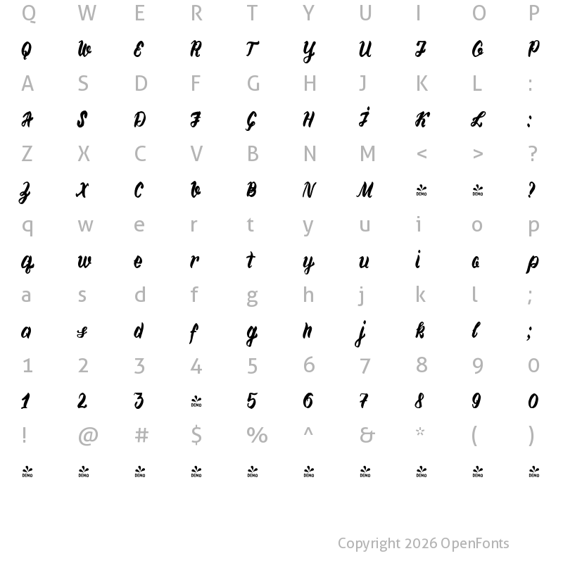 Character Map of FONTSPRING DEMO - Rabbits Chili Regular