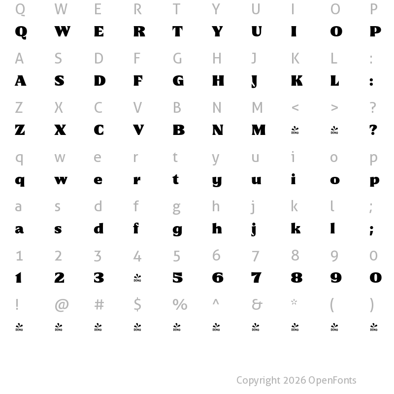 Character Map of FONTSPRING DEMO - Racina Bold
