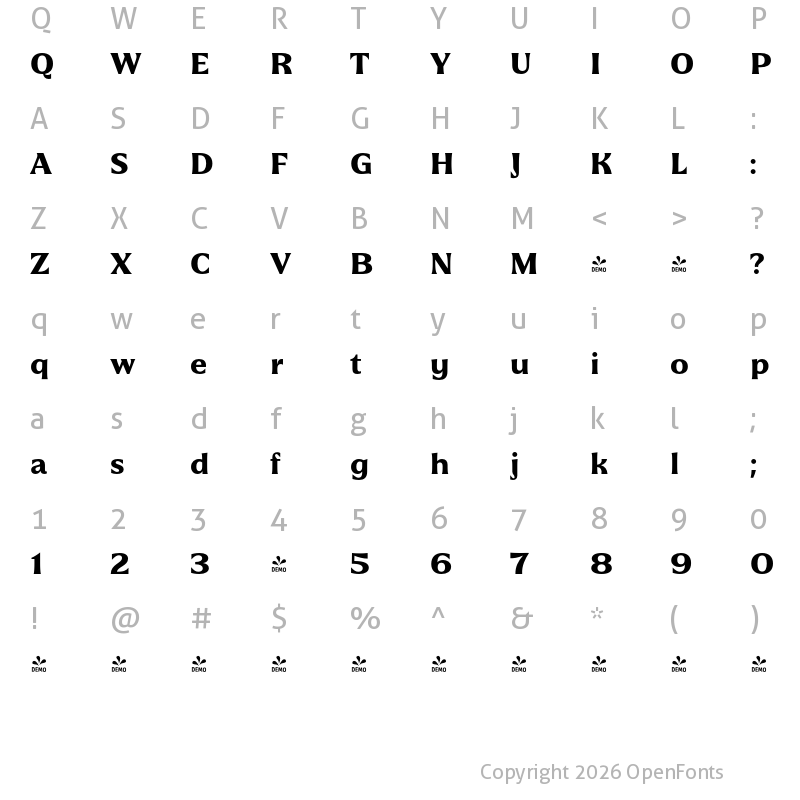 Character Map of FONTSPRING DEMO - Racina Regular