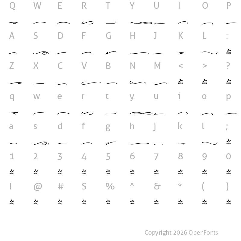 Character Map of FONTSPRING DEMO - Radiant Beauty Swashes Regular