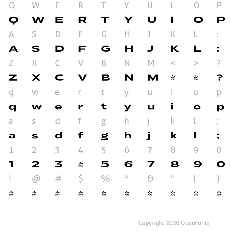 Character Map of FONTSPRING DEMO - Radiate Sans SemiBold Expanded Regular
