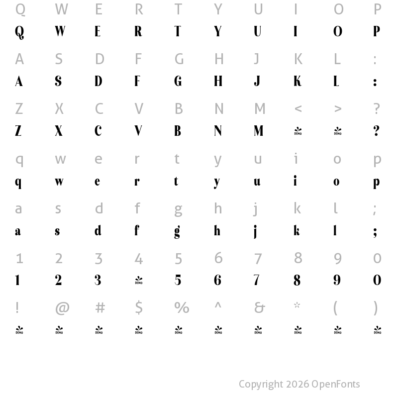 Character Map of FONTSPRING DEMO - Ragazzi Black Cond Regular