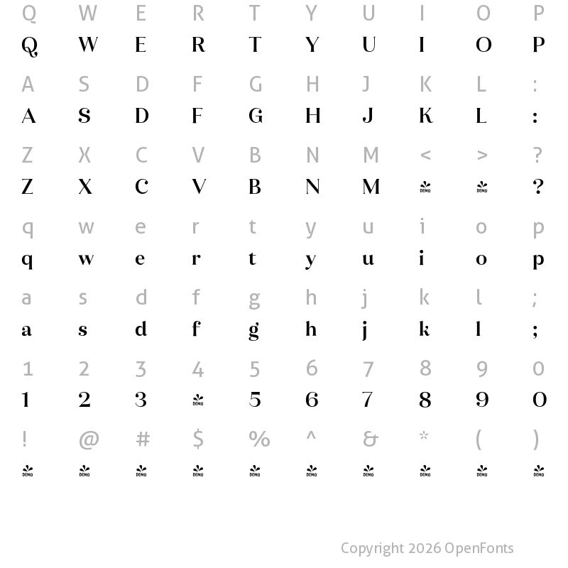 Character Map of FONTSPRING DEMO - Ragazzi Bold Regular