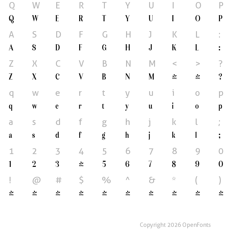 Character Map of FONTSPRING DEMO - Ragazzi Cond Bold