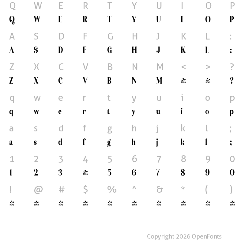 Character Map of FONTSPRING DEMO - Ragazzi ExtBd Cond Regular