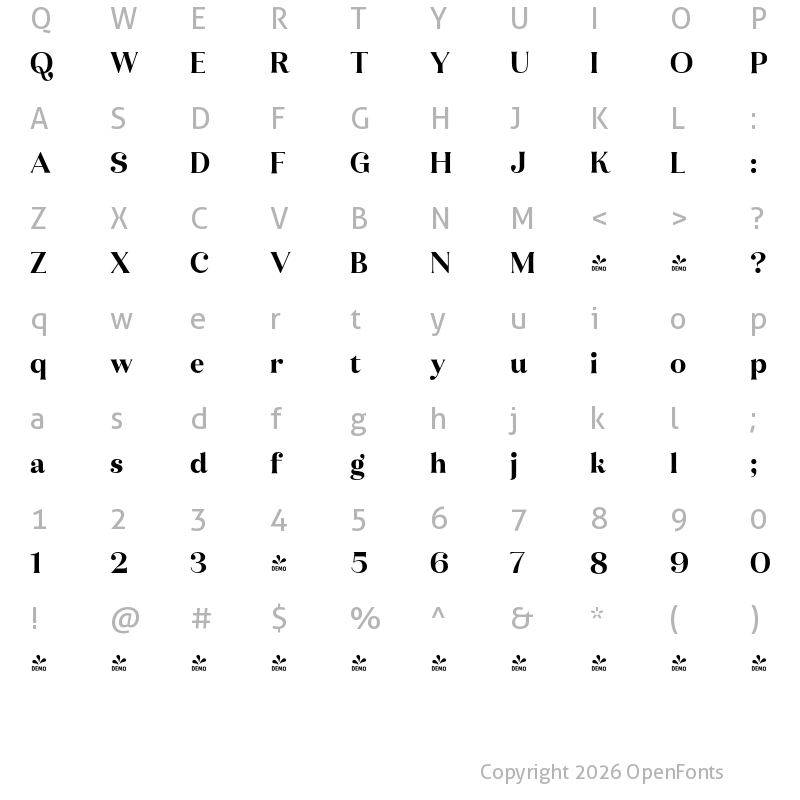 Character Map of FONTSPRING DEMO - Ragazzi Extra Bold Regular