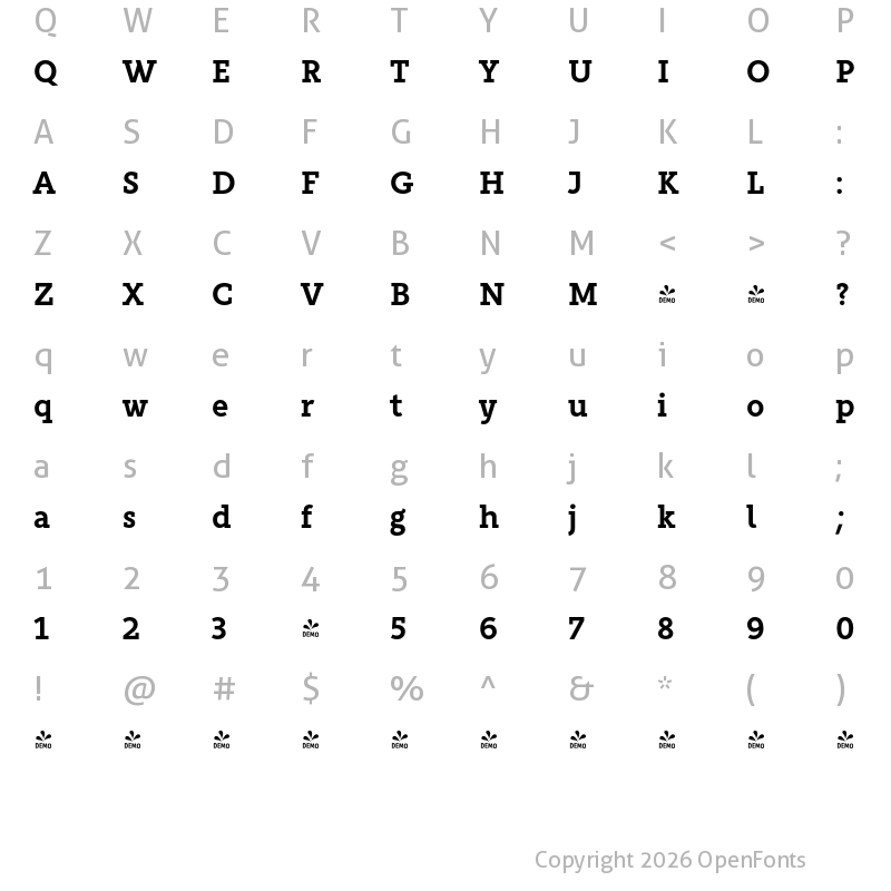 Character Map of FONTSPRING DEMO - Rahere Slab Bold