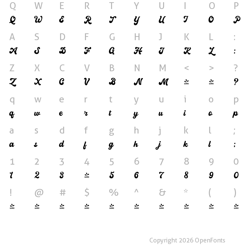 Character Map of FONTSPRING DEMO - Ramdone Regular