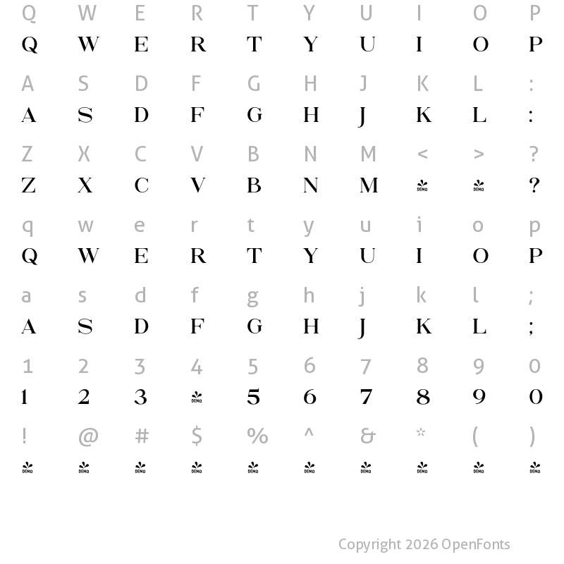 Character Map of FONTSPRING DEMO - Rankings Caps Regular