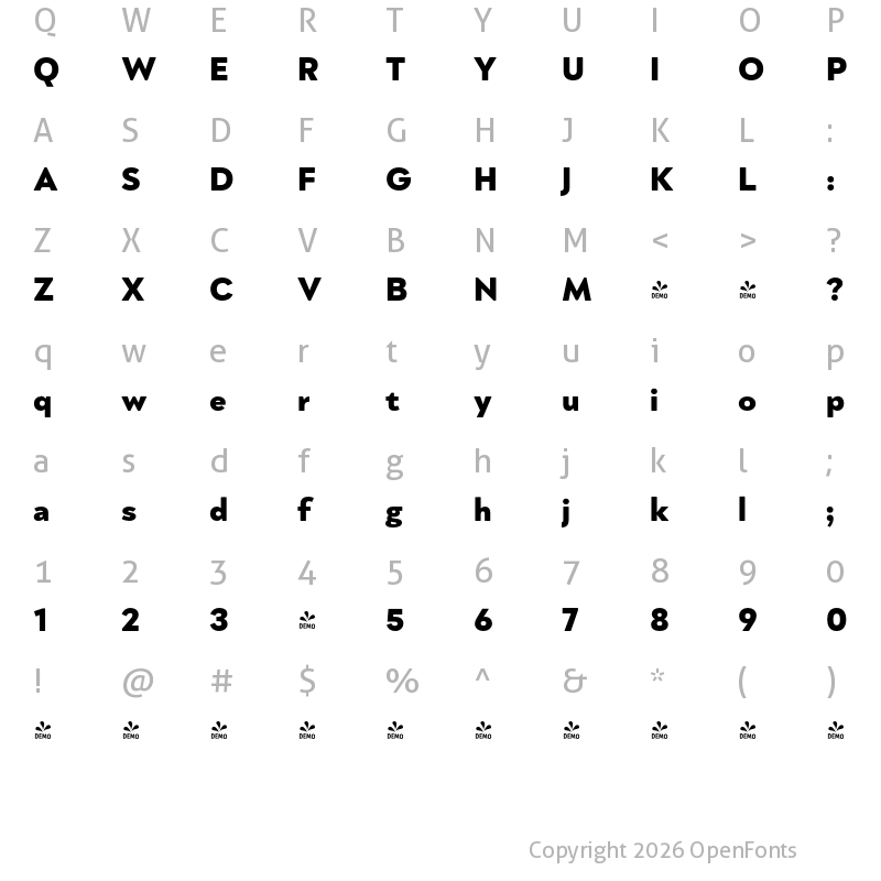 Character Map of FONTSPRING DEMO - Rapor ExtBd Regular